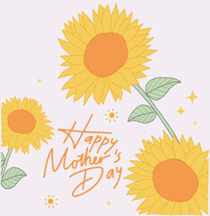 Sunflower drawing illustration template for mothers day card design