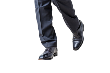 Businessman walking in a formal suit with polished shoes on white background