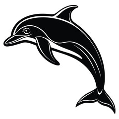 Obraz premium Elegant Dolphin Silhouette Leaping Over Waves, Artistic Aquatic Design, Black and White Art