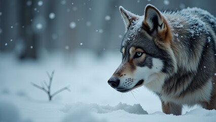 Wolf Portrait In Snowy Winter Landscape