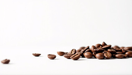 Isolated coffee beans in hyper-realistic texture with visible surface details placed on white canvas