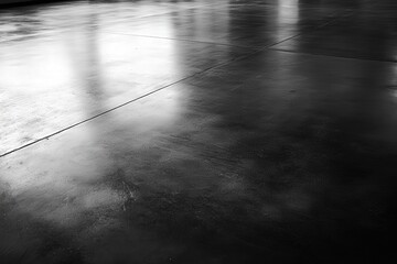 Polished concrete flooring reflecting interior light.