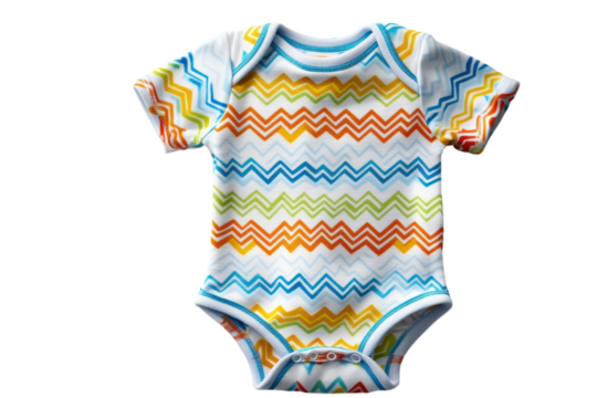 Adorable baby bodysuit with vibrant chevron pattern perfect for newborns showcasing playful colors on a on transparent background