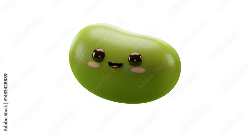 Aufkleber cute kawaii green bean character isolated on transparent background 3d rendering with smiling face a
