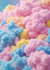 Fototapeta premium Fuzzy pink blue yellow blend, abstract cotton candy effect, pastel, wallpaper, fantasy