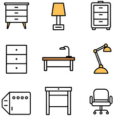 Set of wooden furniture icons
