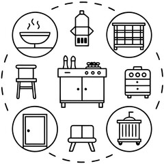 Set of wooden furniture icons