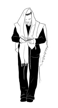 man praying, wearing tallit, reading clip art preview