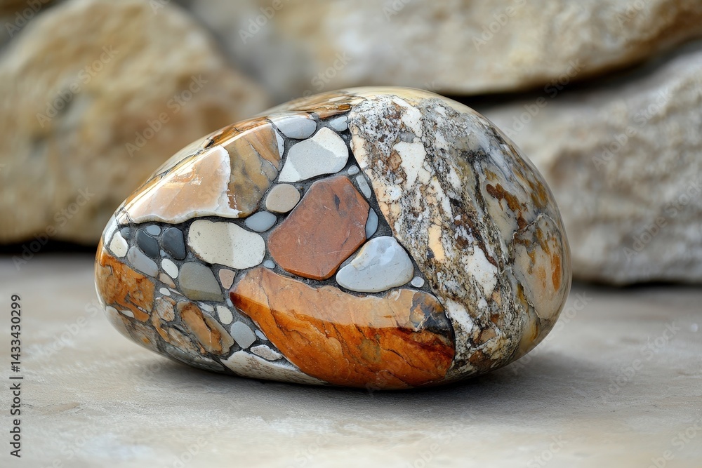 Poster ornate, polished stone specimen displaying a captivating array of colors and textures.