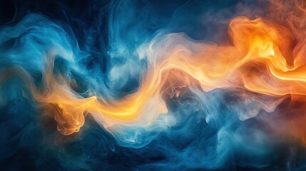 Fototapeta premium Abstract smoke art swirls, creates ethereal feeling, combines vibrant orange and blue, dreamlike, surreal essence.