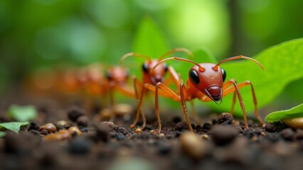 Close-Up View Of A Line Ants