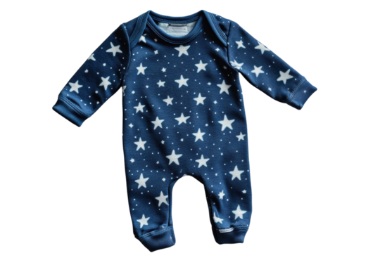 Adorable baby s blue star onesie perfect for sweet dreams against a black background Soft fabric comfy on transparent background
