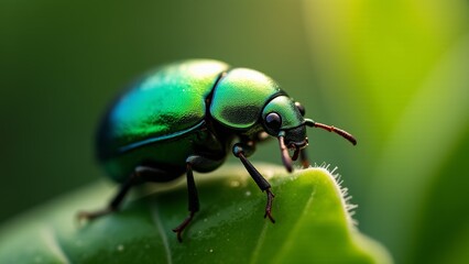 Fototapeta premium Green Jewel Beetle On A Leaf
