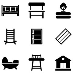 Set of wooden furniture icons