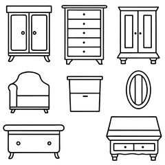 Set of wooden furniture icons