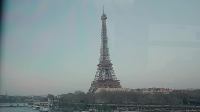 Eiffel tower standing majestically over paris in a six-panel composition