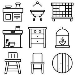 Set of wooden furniture icons