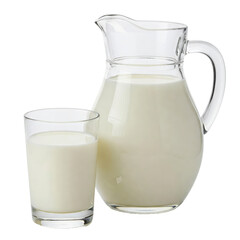Fresh Milk and Glass: A close-up shot shows a tall pitcher and a glass filled with fresh, creamy milk. The image is a clean and simple composition, highlighting the dairy product's pure white color.