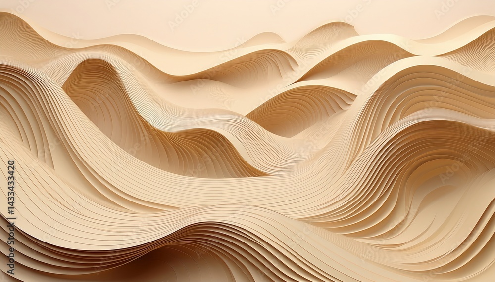 Poster intricate layered paper waves studio setting abstract art minimalistic design close-up view creative