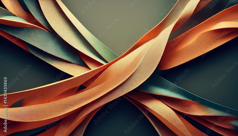 Poster dynamic flow of intertwined ribbons abstract art studio setting modern aesthetic close-up view textu