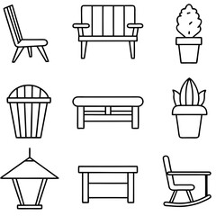 Set of wooden furniture icons