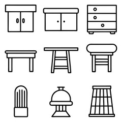 Set of wooden furniture icons