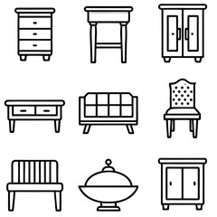 Set of wooden furniture icons