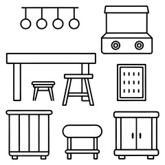 Set of wooden furniture icons