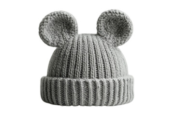 Adorable grey knitted baby hat with cute mouse ears perfect for winter soft texture stylish design on transparent background