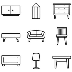 Set of wooden furniture icons