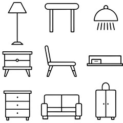 Set of wooden furniture icons