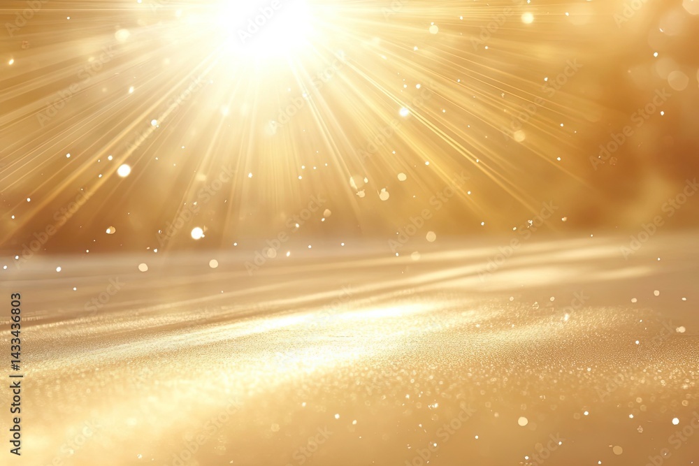 Poster golden radiance gleaming light beams with sparkling bokeh particles overlay backdrop