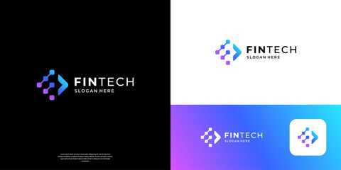 Letter F logo design inspiration. Abstract financial tech symbol logo branding.
