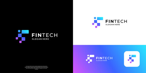 Modern fin tech logo design. Abstract letter F with digital data symbol logo vector.