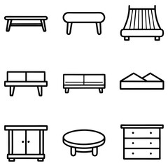 Set of wooden furniture icons