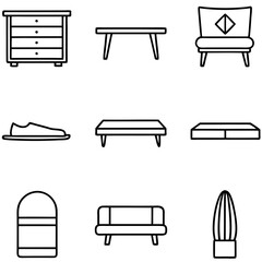 Set of wooden furniture icons
