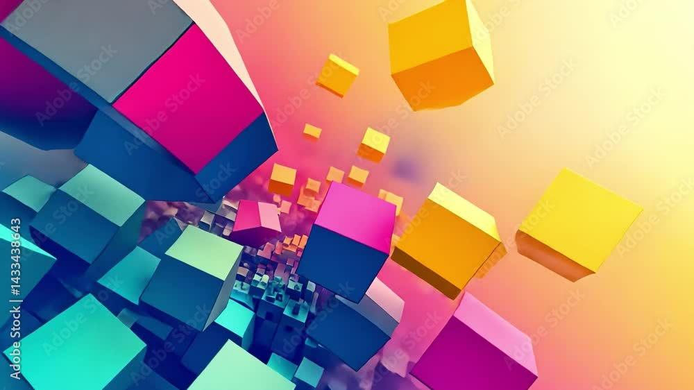 Aufkleber vibrant abstract design colorful 3d cubes creating depth and movement in bright, geometric scene wit