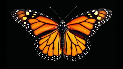 Fototapeta premium Monarch Butterfly Isolated Against Black Background