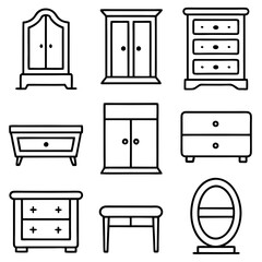 Set of wooden furniture icons