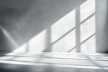 Interior Wall with Window Light Patterns Overlaying, Monochrome Empty Room