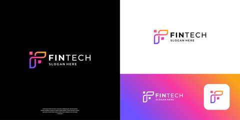 Letter F logo design inspiration. Abstract financial tech symbol logo branding.