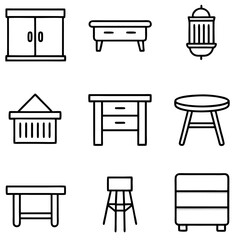 Set of wooden furniture icons