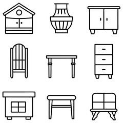 Set of wooden furniture icons
