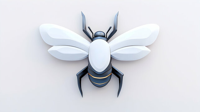 Futuristic Metallic Insect with White Wings on a White Background