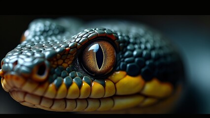 Fototapeta premium Close-Up Of Snake Eye, Black Background