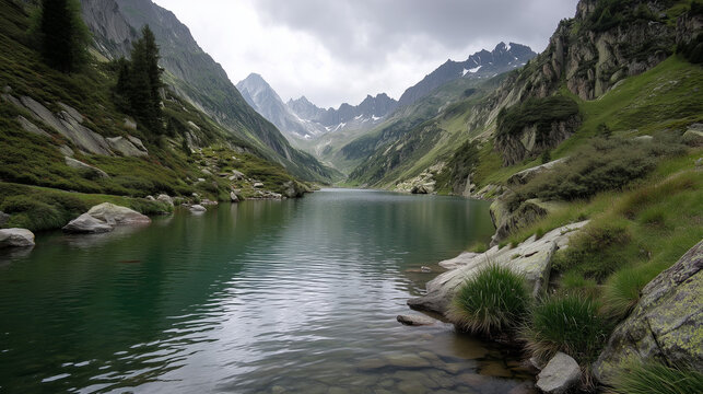 Beautiful mountain lake in the Swiss Alps - very romantic