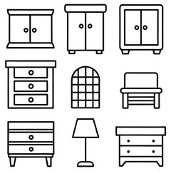 Set of wooden furniture icons