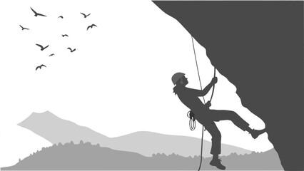 Dramatic Rock Climber Silhouette Vector – Extreme Adventure Minimalist Art