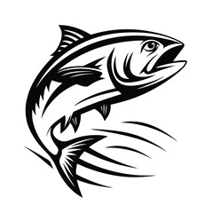 Leaping Tuna Silhouette, Monochrome Fish Illustration, Marine Life Icon, Underwater Theme