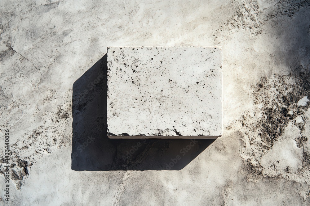 Poster light-toned rectangular stone block on textured concrete surface.
